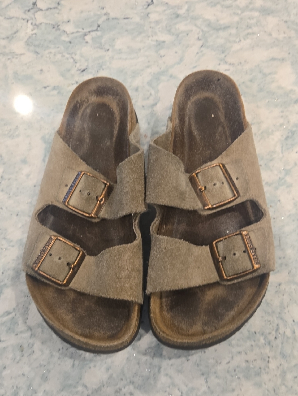 Birksnstock Size‎ 37 Double-Buckle Slide Sandals in Taupe